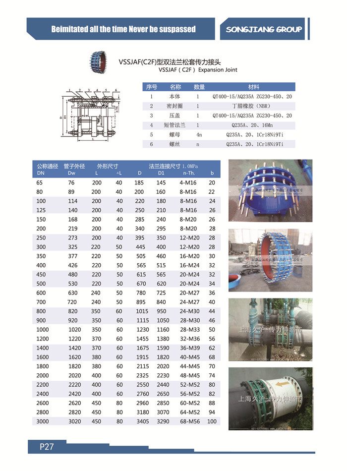 上海双法兰传力接头，上海可拆式传力接头，上海淞江可拆式双法兰传力接头